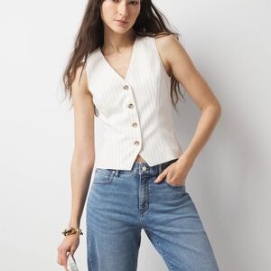 White House Black Market Chalk and Black Striped Vest